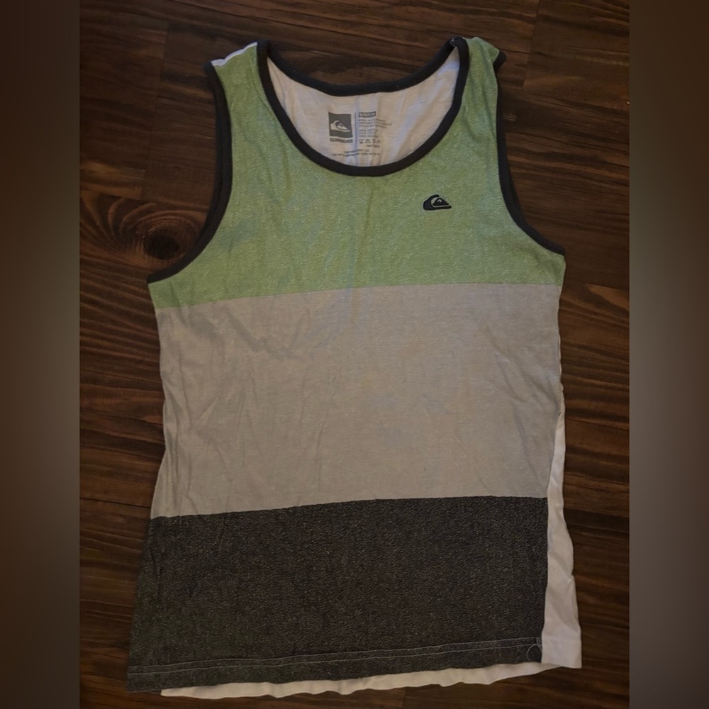 Quiksilver Green and Gray Athletic Tank Top